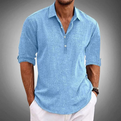 Men's Long Sleeve Polo Shirt Button Front