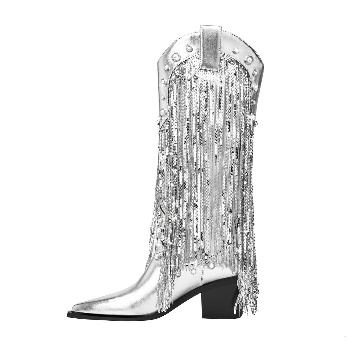 Women's Knee High Fringe Cowboy Boots