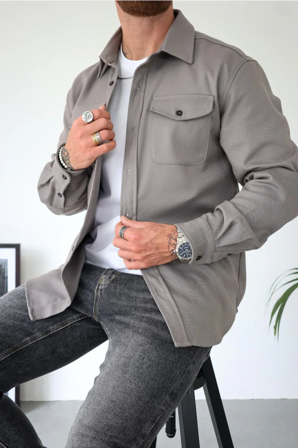 Men's Long Sleeve Button Down Shirt Jacket