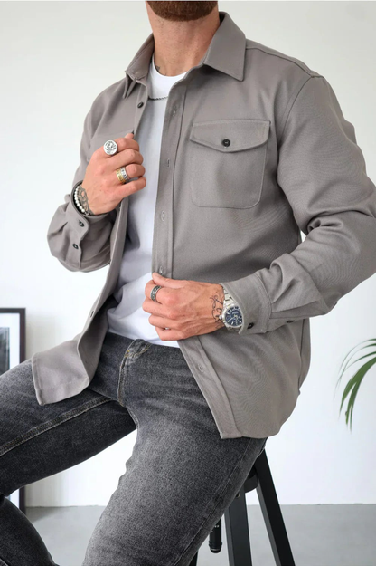 Men's Long Sleeve Button Down Shirt Jacket