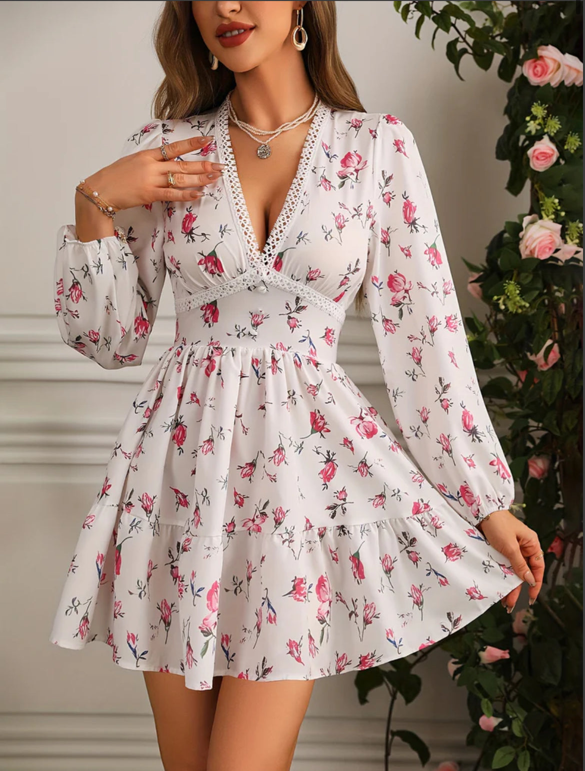 Image of Jennifer | Women's Long Sleeve Floral Mini Dress