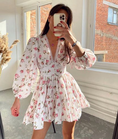 Women's Long Sleeve Floral Mini Dress