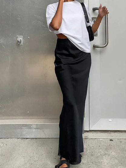 Women's High-Waisted Satin Skirt