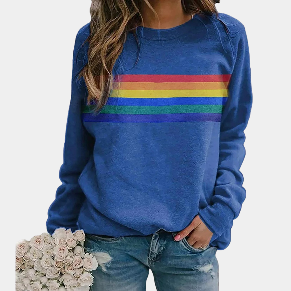 Women's Long Sleeve Rainbow Stripe Sweater