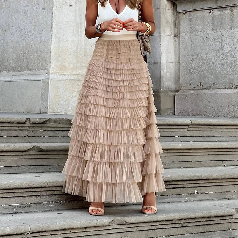 Women's High Waisted Ruffle Maxi Skirt