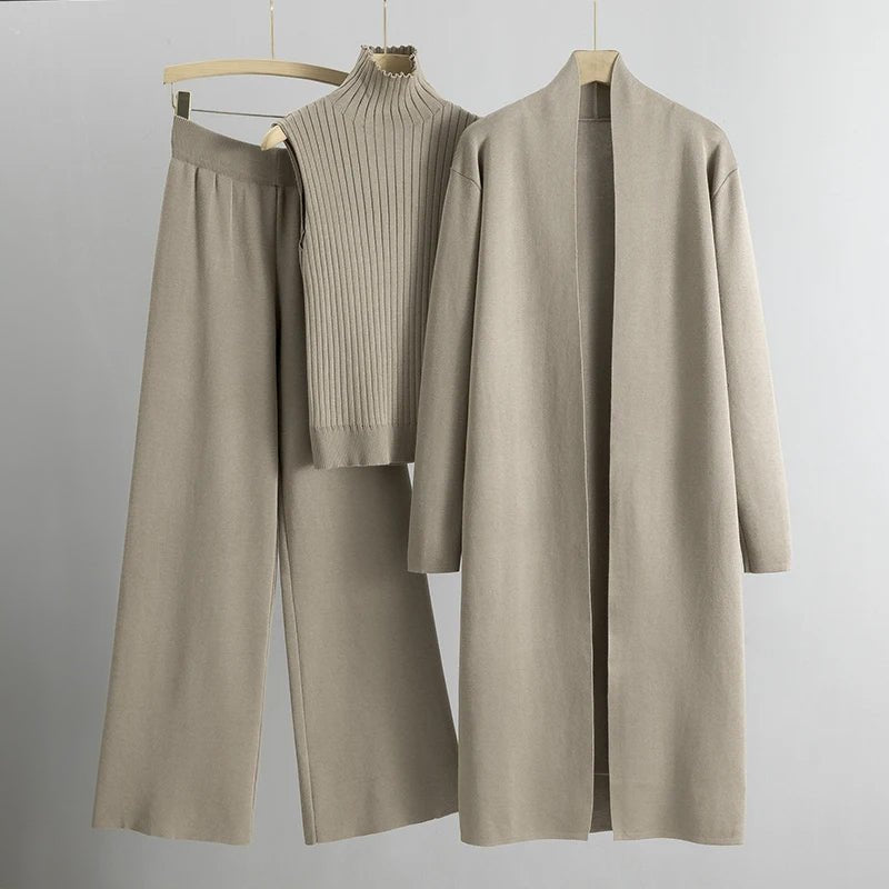 Women's Knit Three Piece Set Cardigan Pants
