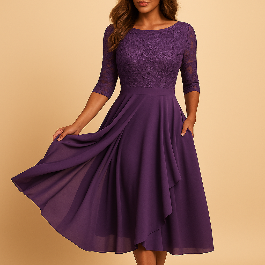 Mirella Women's Asymmetric Midi Lace Dress