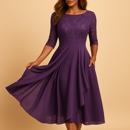 Mirella Women's Asymmetric Midi Lace Dress