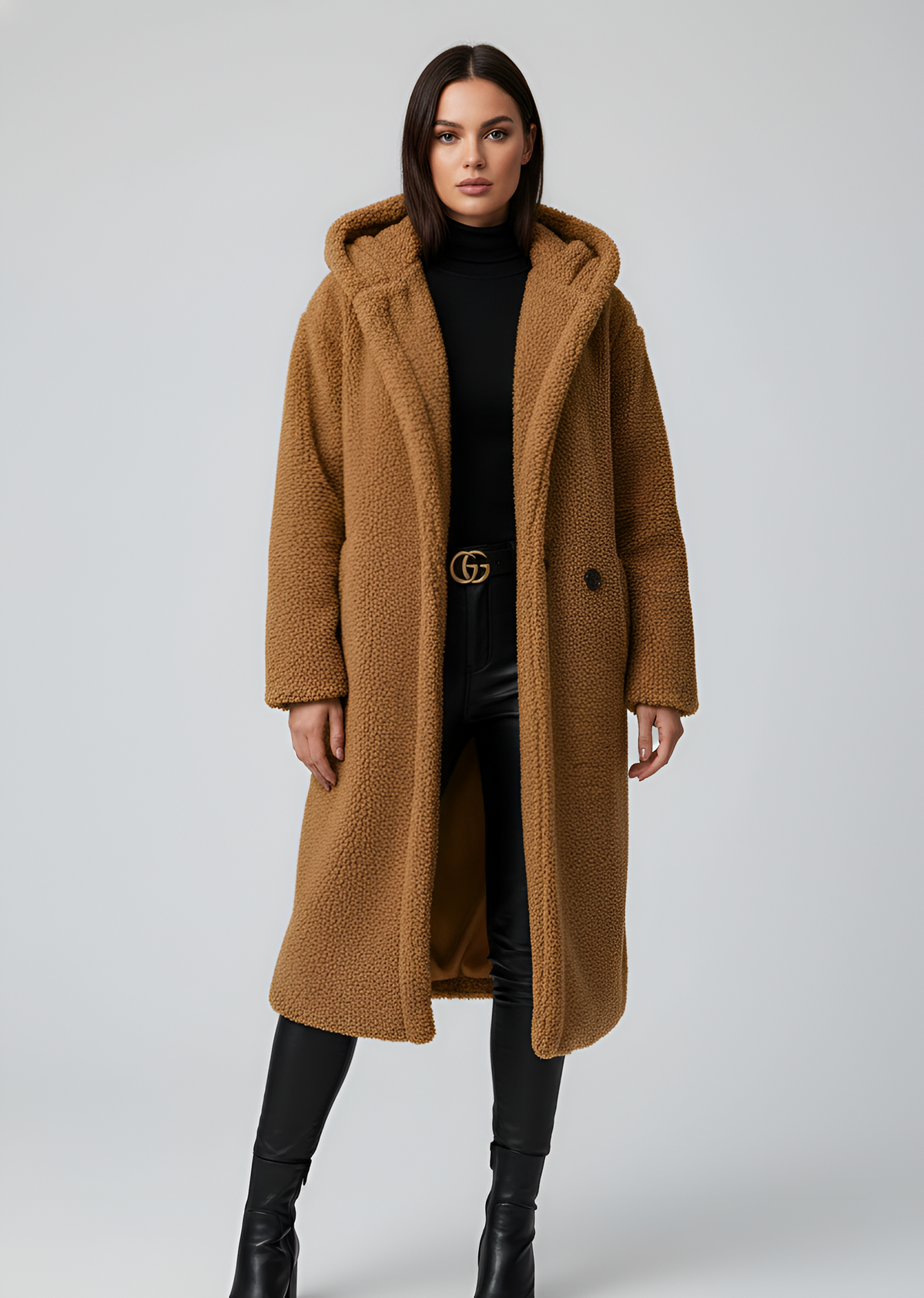 Women's Long Teddy Coat Plush Hooded Winter Outerwear