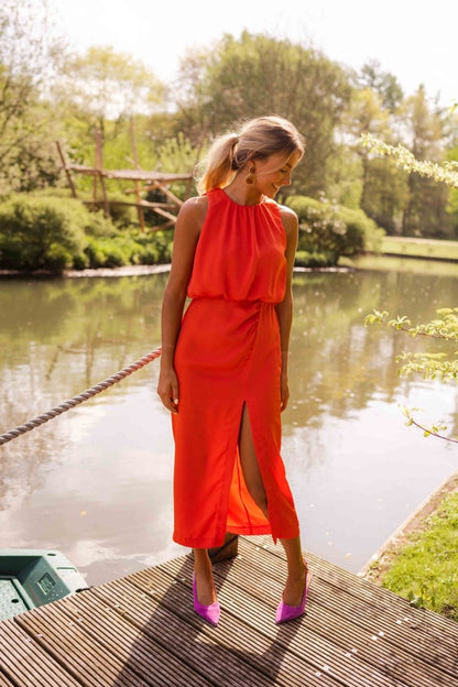 Women's Midi Cocktail Dress with Side Slit