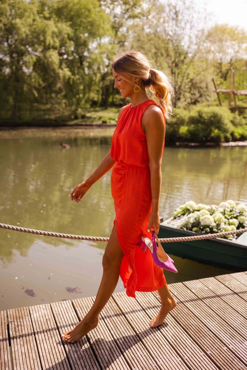 Women's Midi Cocktail Dress with Side Slit