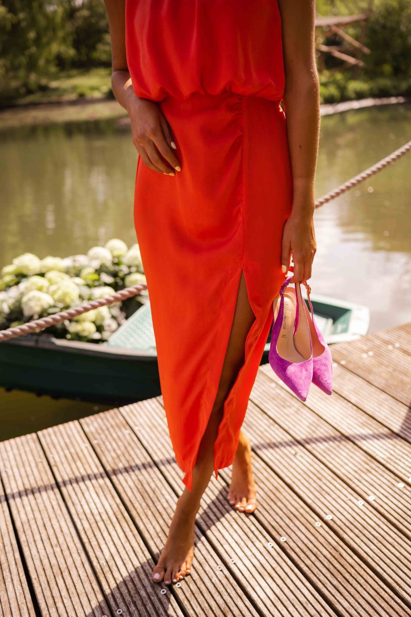 Women's Midi Cocktail Dress with Side Slit