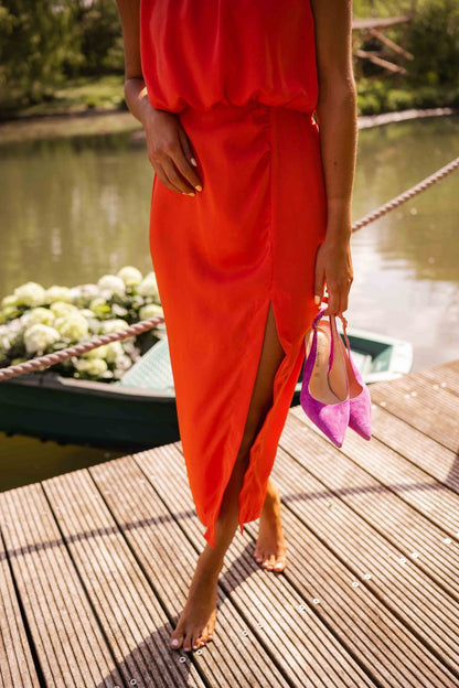 Women's Midi Cocktail Dress with Side Slit