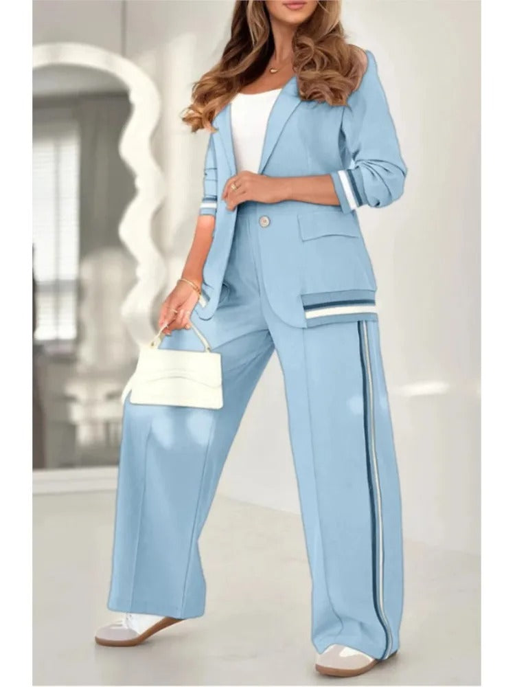 Women's Loungewear Blazer Set Wide Leg Pants