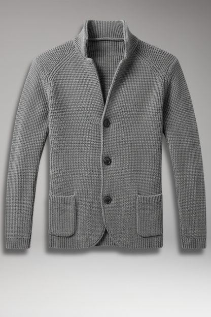 Men's Knit Blazer Stand Collar Pockets