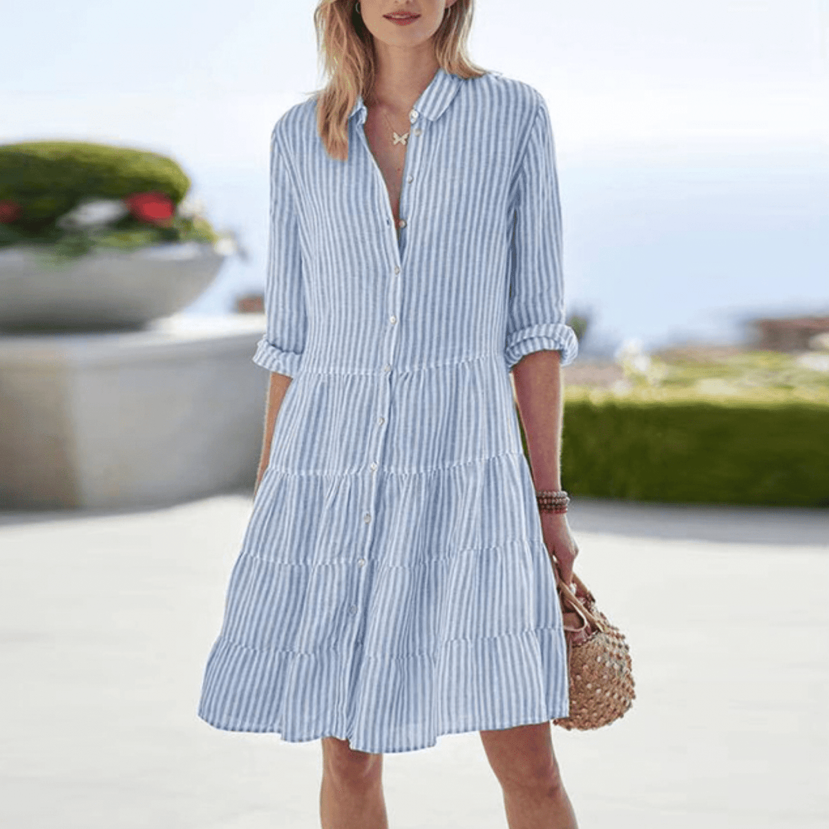 Women's Striped Midi Shirt Dress