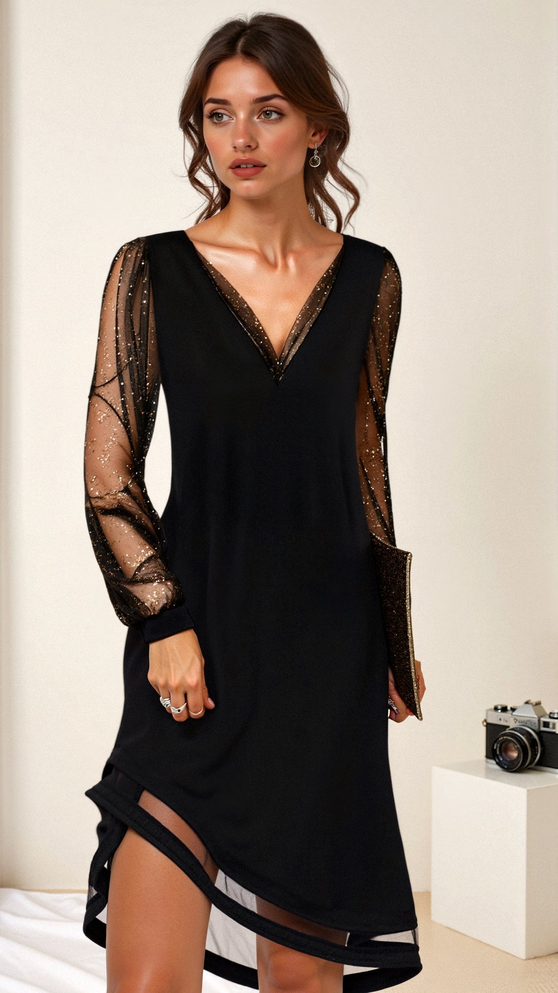Nythera | Women’s Sheer Sleeve Evening Dress