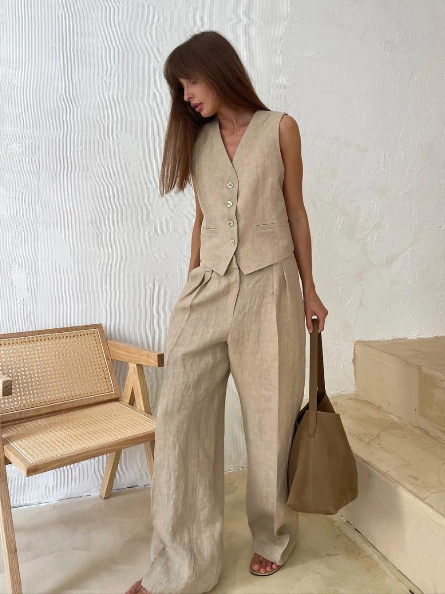 Women's Two Piece Suit Vest Wide Leg Pants