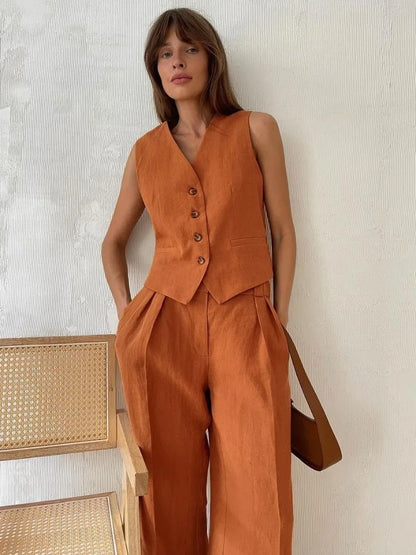 Women's Two Piece Suit Vest Wide Leg Pants
