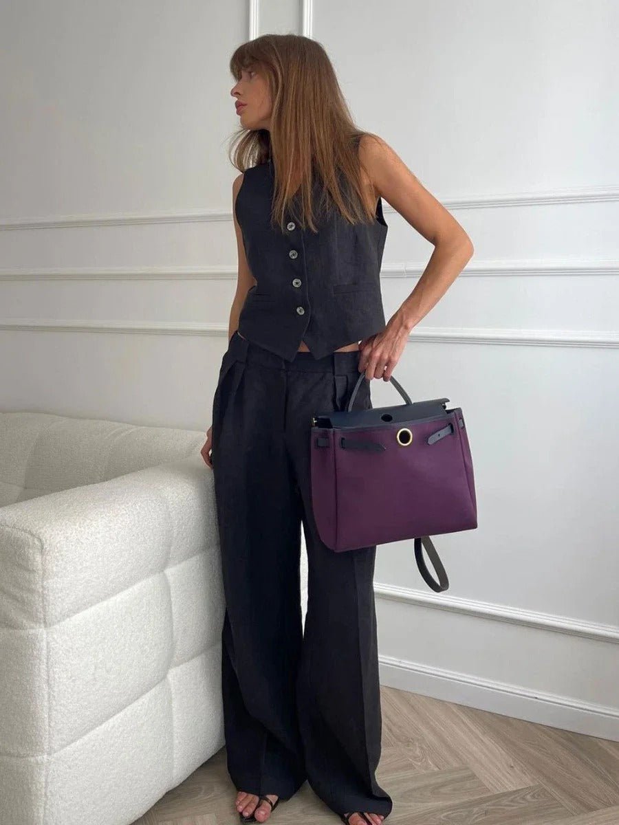 Women's Two Piece Suit Vest Wide Leg Pants