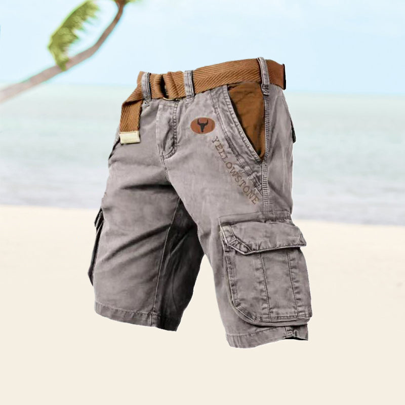 Men's Cargo Shorts Belted Cotton Tan