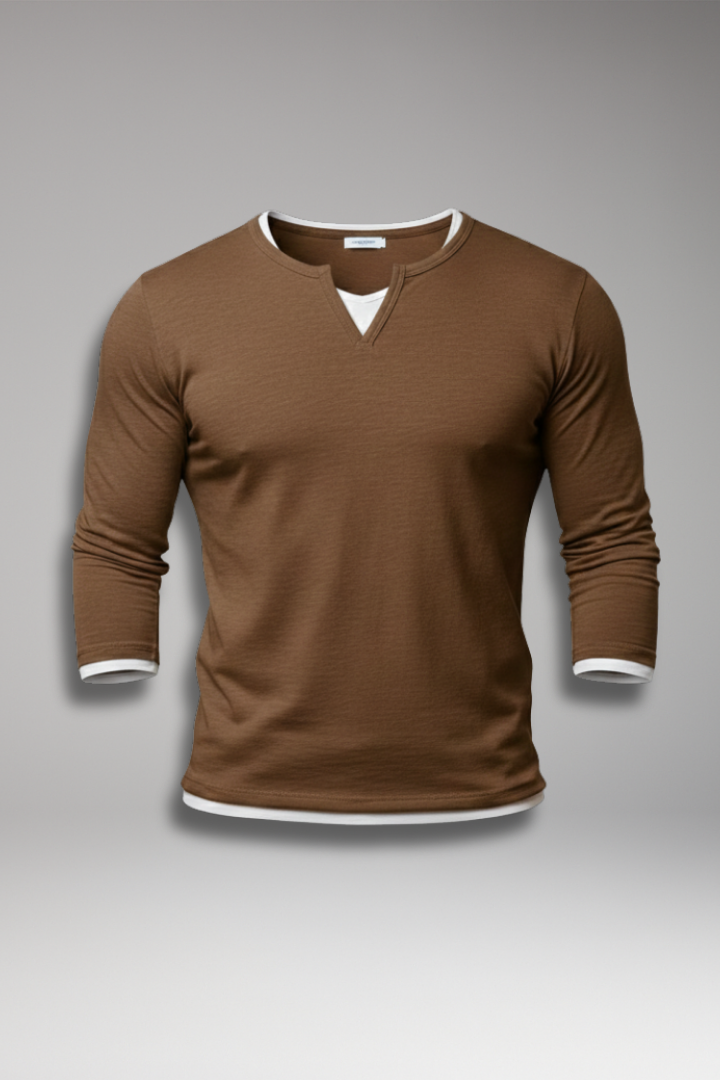 Men's V-Neck Long Sleeve T-Shirt Layered Design