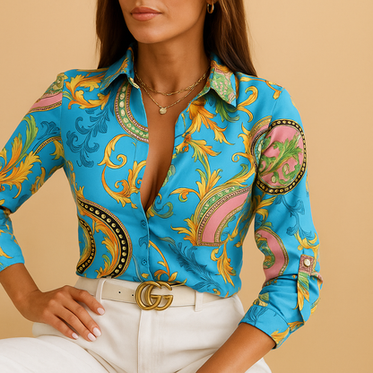 Women's Wrap Neck Blouse Printed