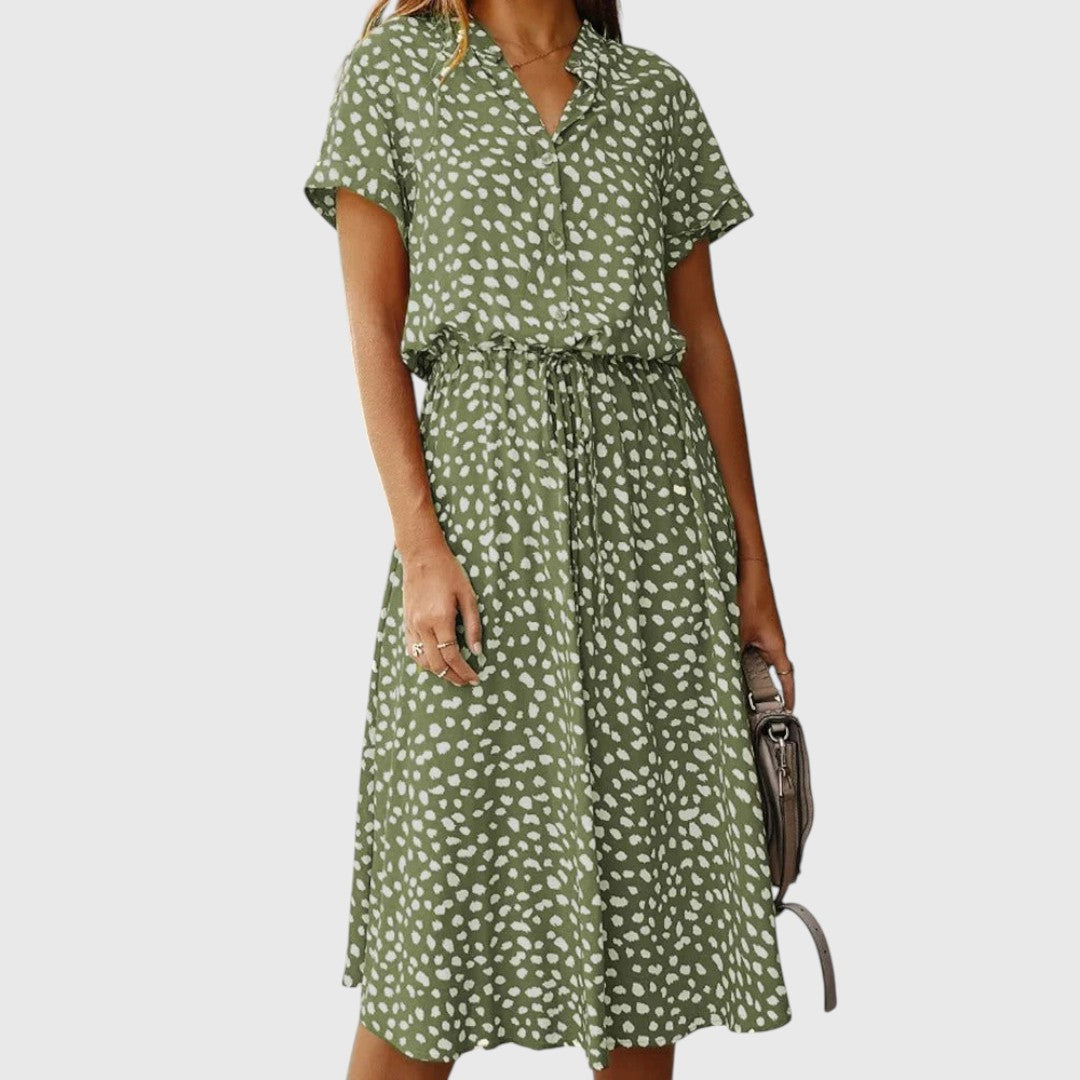 Printed Button-Front Midi Dress