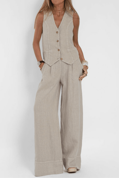 Women's Button Down Vest Pants Set