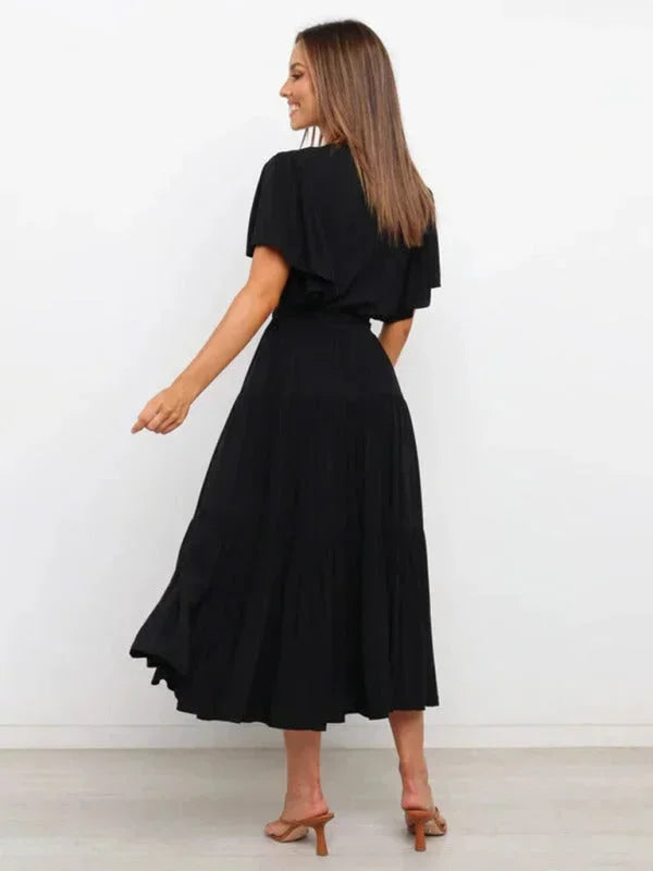 Women's Midi Dress Ruffled V-Neck Short Sleeves