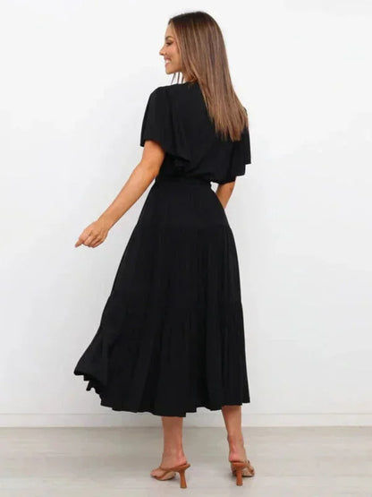 Women's Midi Dress Ruffled V-Neck Short Sleeves