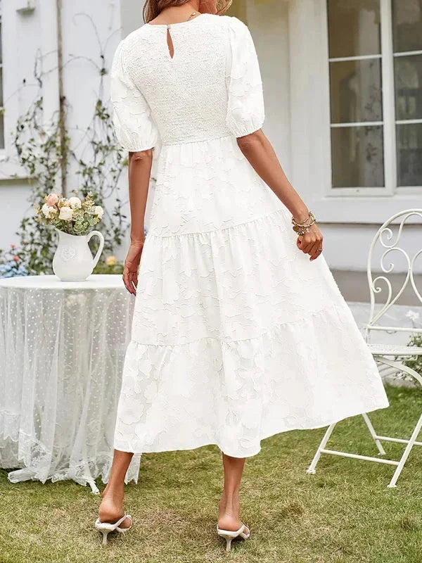 Women's Midi Dress Short Sleeve Ruffled Textured
