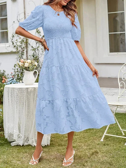 Women's Midi Dress Short Sleeve Ruffled Textured