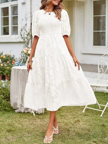 Women's Midi Dress Short Sleeve Ruffled Textured