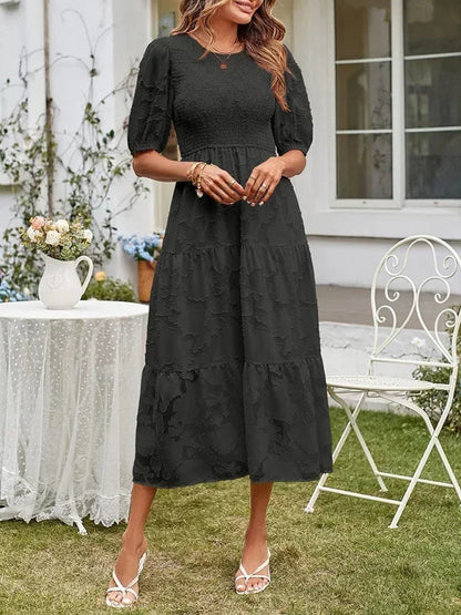Women's Midi Dress Short Sleeve Ruffled Textured
