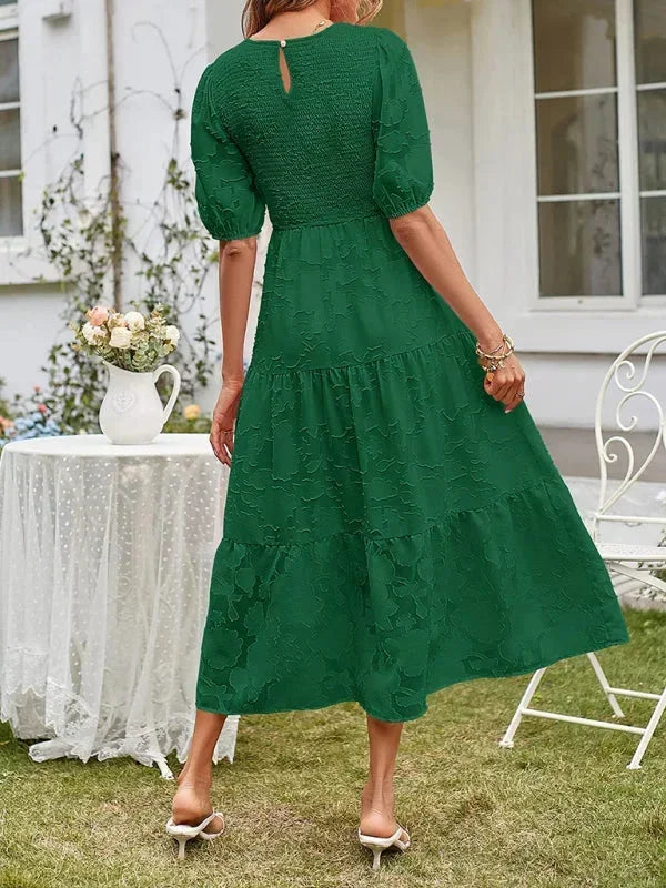 Women's Midi Dress Short Sleeve Ruffled Textured