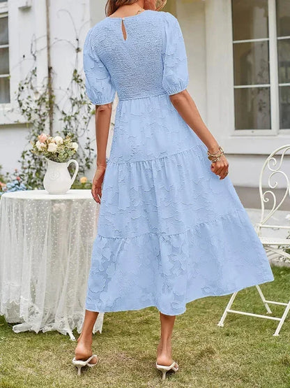 Women's Midi Dress Short Sleeve Ruffled Textured