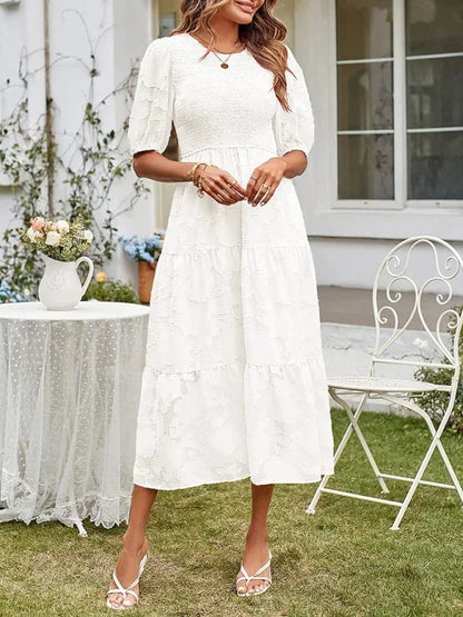 Women's Midi Dress Short Sleeve Ruffled Textured