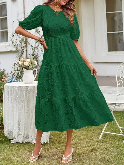 Women's Midi Dress Short Sleeve Ruffled Textured