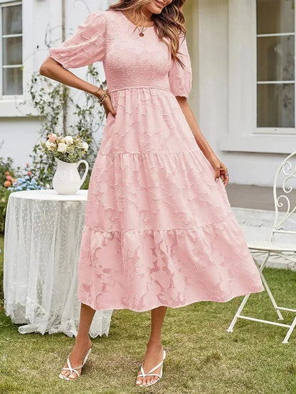 Women's Midi Dress Short Sleeve Ruffled Textured
