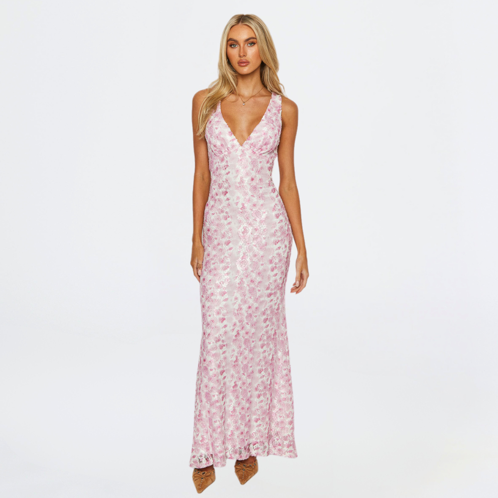 Women's Elegant Sleeveless Wedding Dress Floral Design