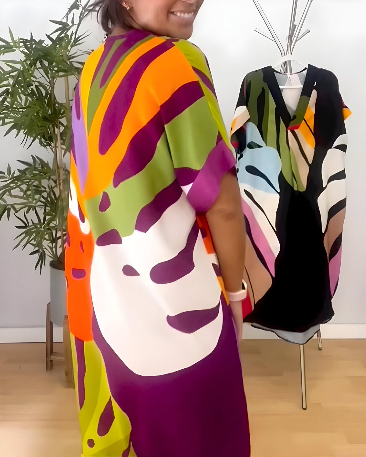 Women's V-Neck Dress Wide Kimono Sleeves