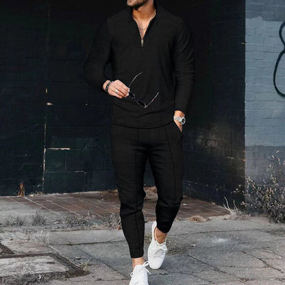 Men's Long Sleeve Quarter Zip And Pants Set Textured