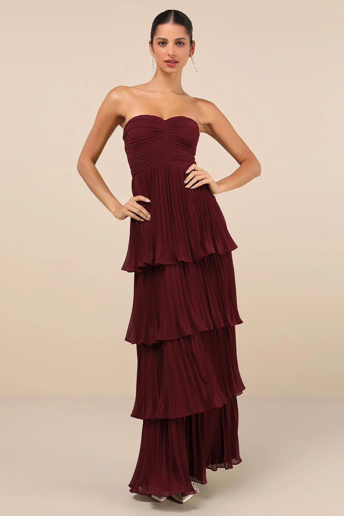 Women's Strapless Tiered Maxi Dress