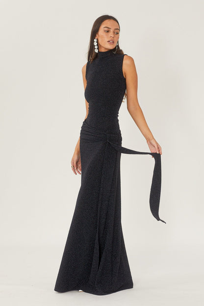 Women's Maxi Dress Metallic Ribbon Waistband