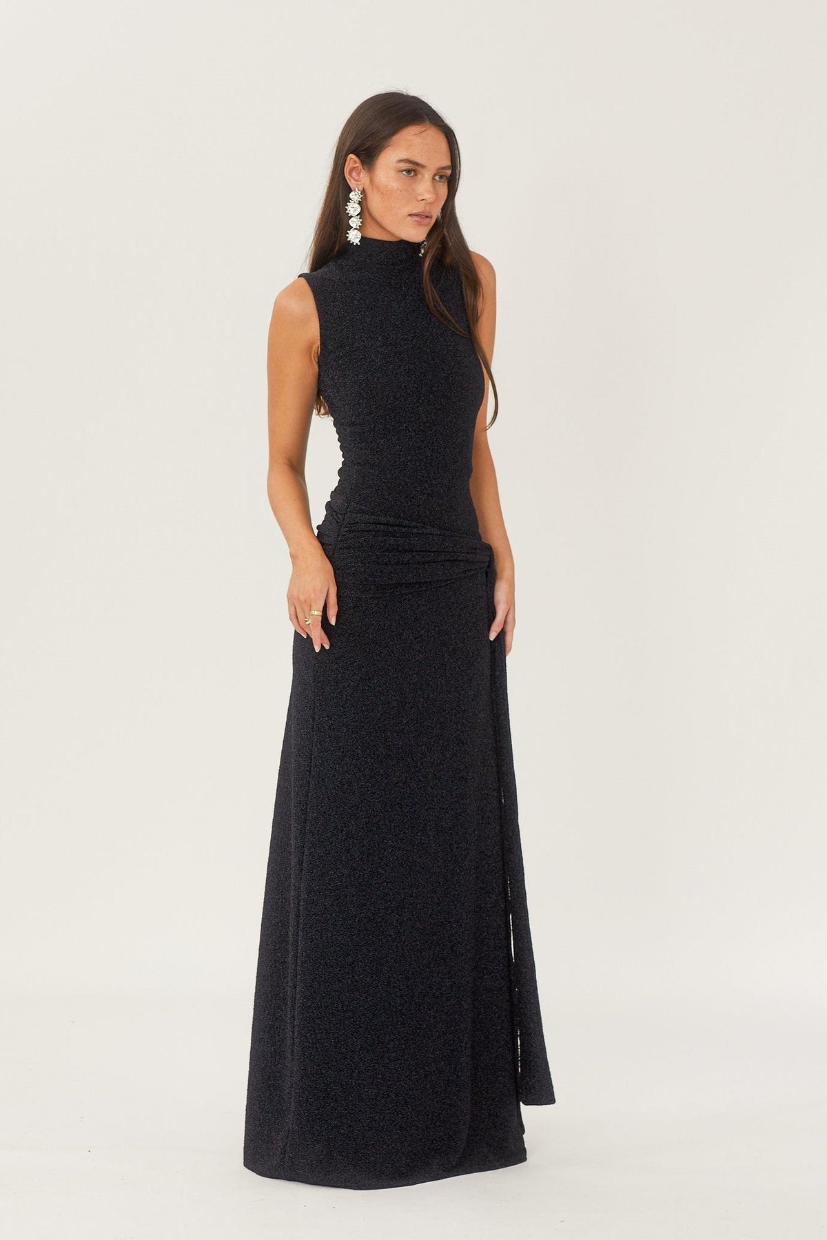 Women's Maxi Dress Metallic Ribbon Waistband