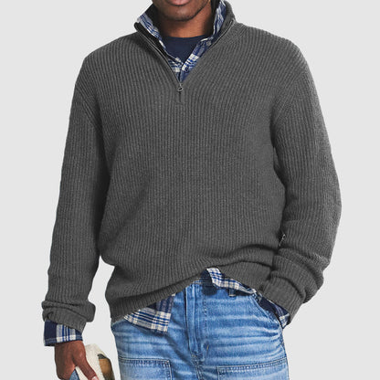 Men's Zip Neck Sweater Textured Design
