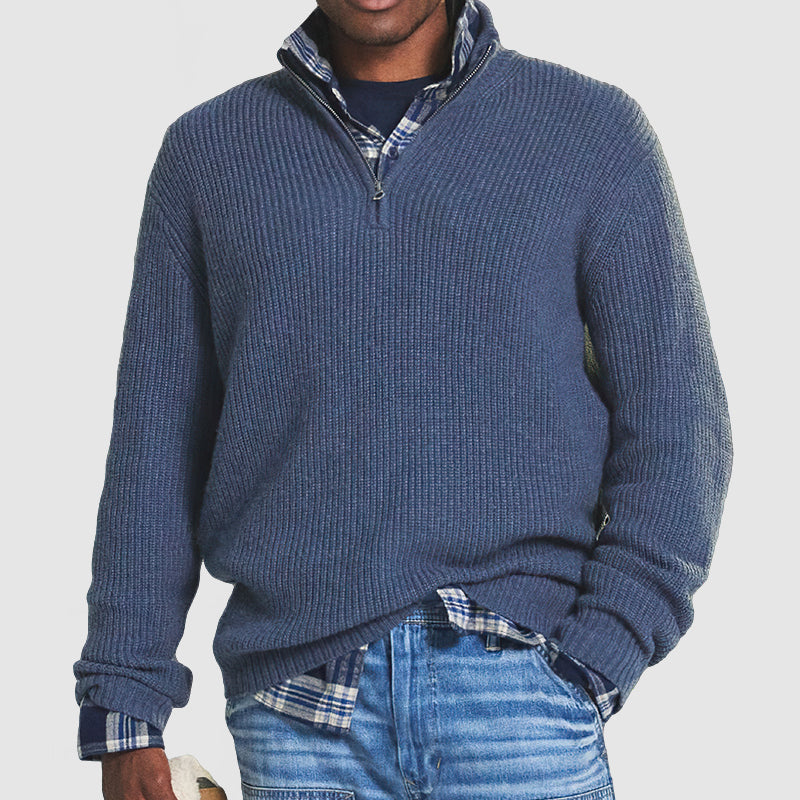 Men's Zip Neck Sweater Textured Design