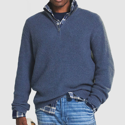 Men's Zip Neck Sweater Textured Design