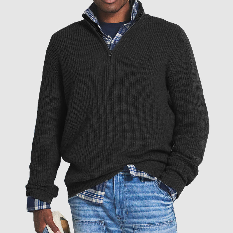 Men's Zip Neck Sweater Textured Design